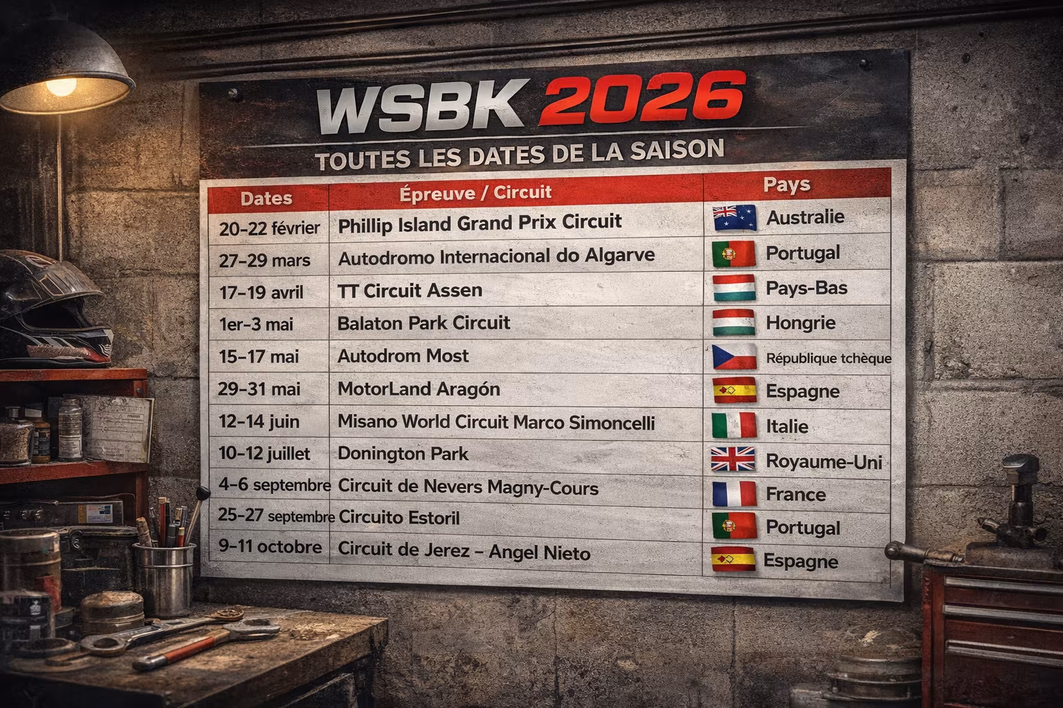 Calendrier WSBK 2026