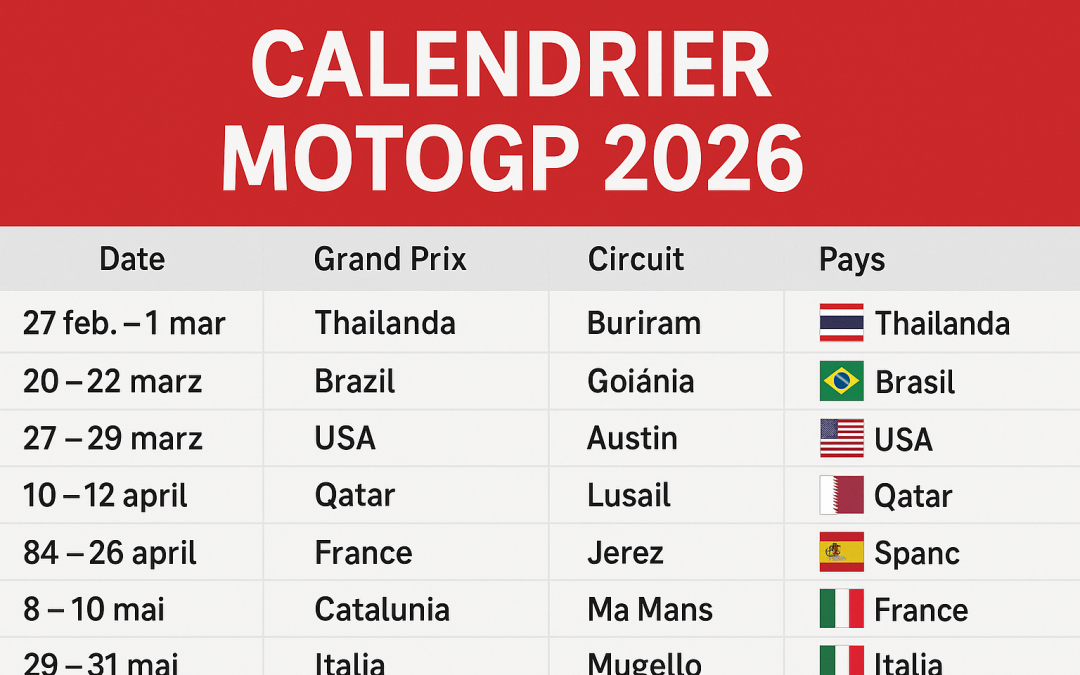 Calendrier MotoGP 2026 : toutes les dates des 22 Grands Prix